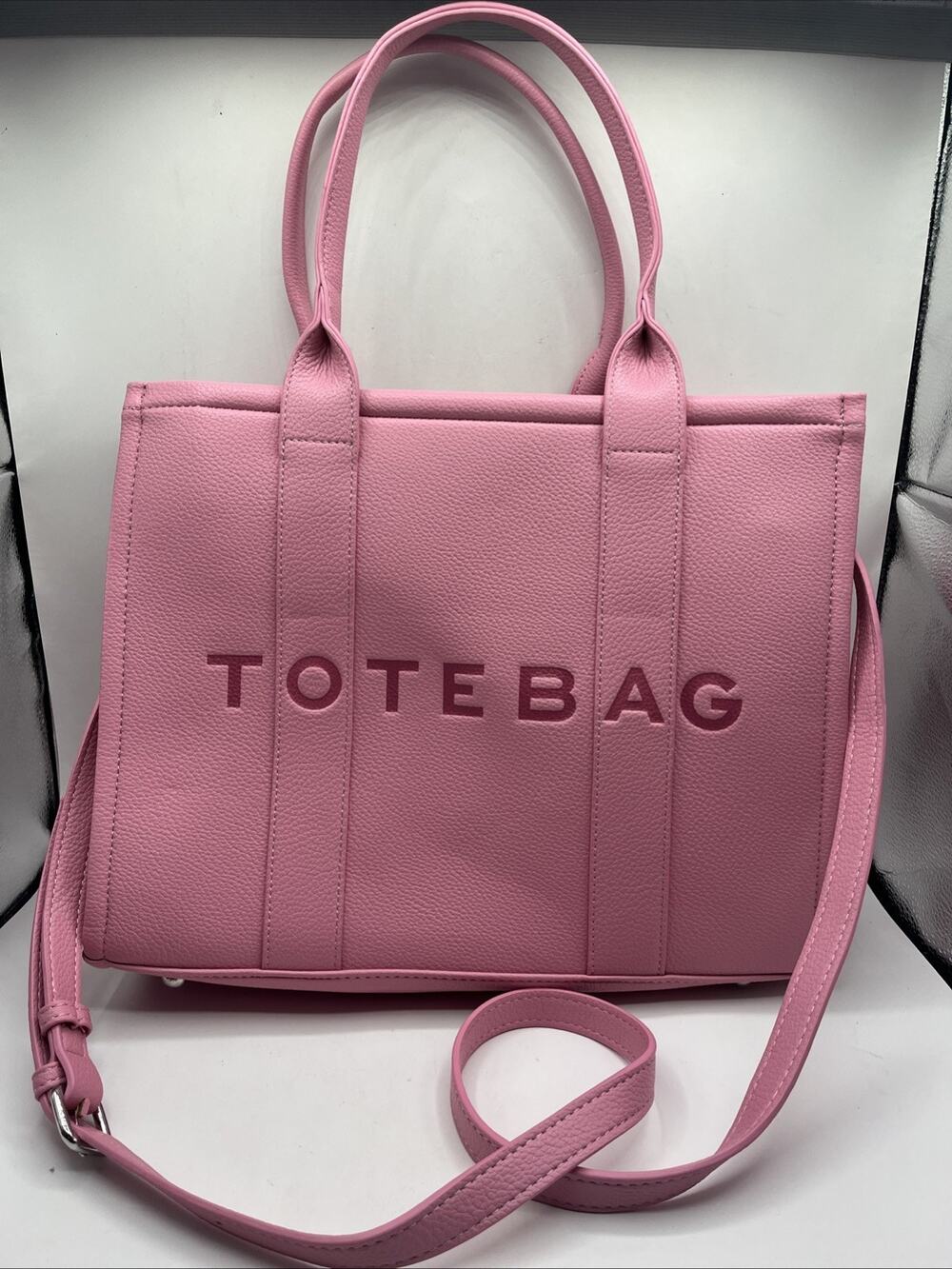 Unbranded Tote Bag Cute Pink Soft Faux Pebbled Leather Shoulder Crossbody Strap
